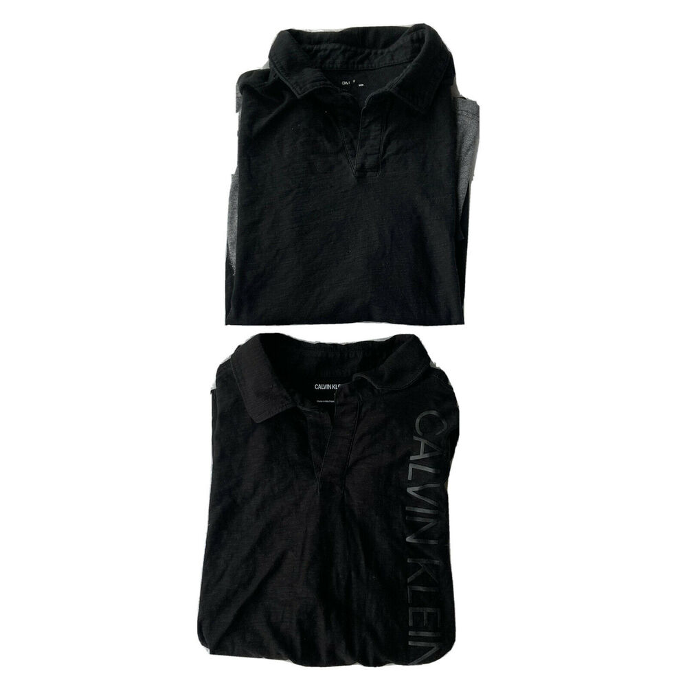 Calvin Klein Jeans Polo Shirt Sz L Spell Out Black Short Sleeve Mens 2 pc Bundle